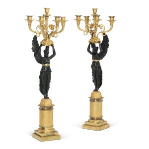 4 Bronze Candelabras In Gilt Bronze