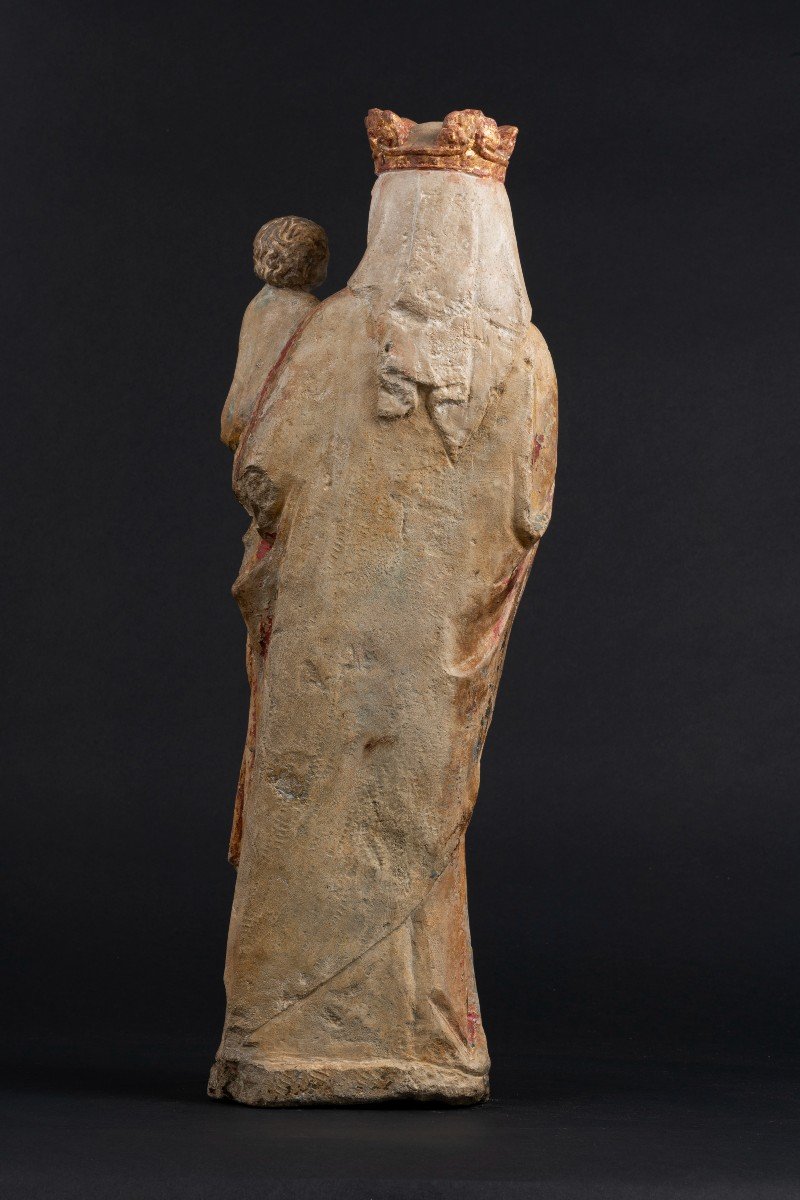 Vierge à l'Enfant, Pierre Calcaire Polychrome, Bassin Parisien, XIVe Siècle-photo-4