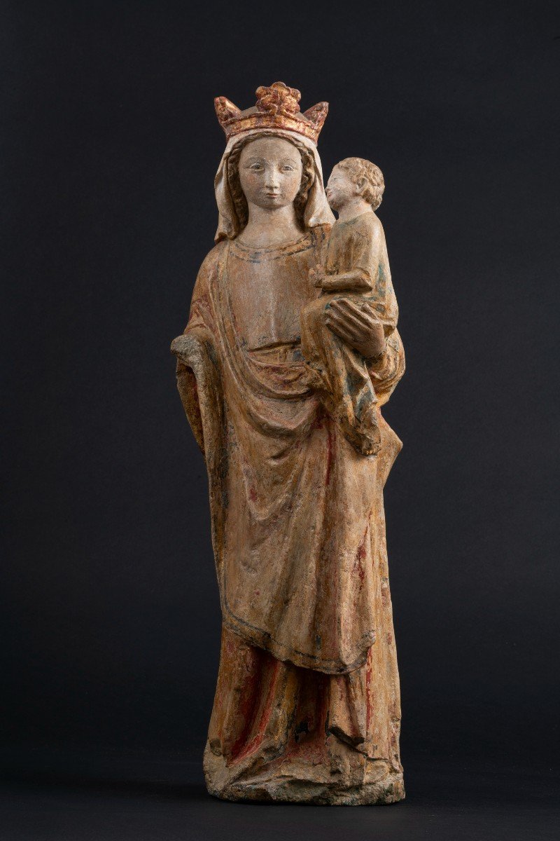 Vierge à l'Enfant, Pierre Calcaire Polychrome, Bassin Parisien, XIVe Siècle