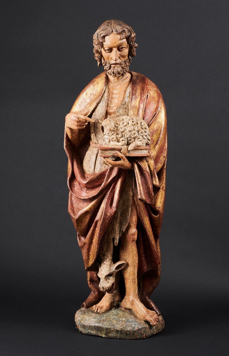 Saint Jean-baptiste En Bois Polychrome Et Doré - Pays-germaniques, V. 1500