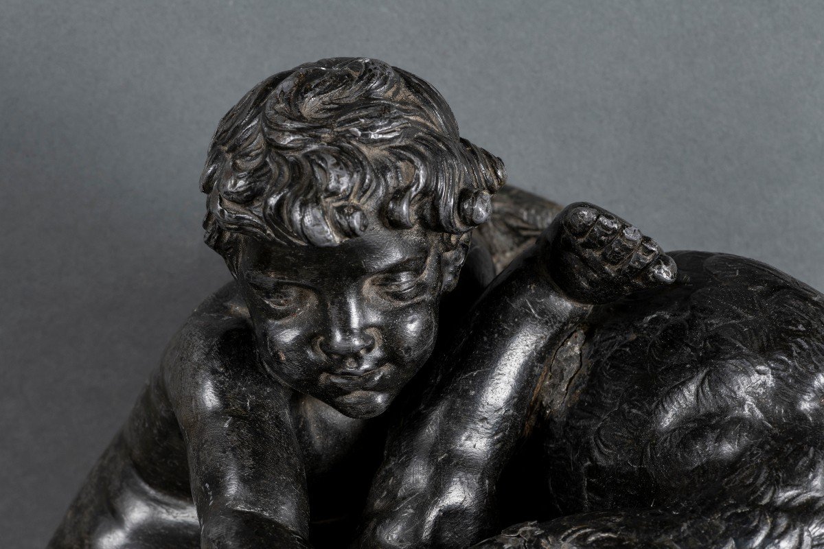 Group Of Putti Fighting A Swan In Patinated Lead Attributed To Barthelemy Guibal (1699-1757)-photo-4