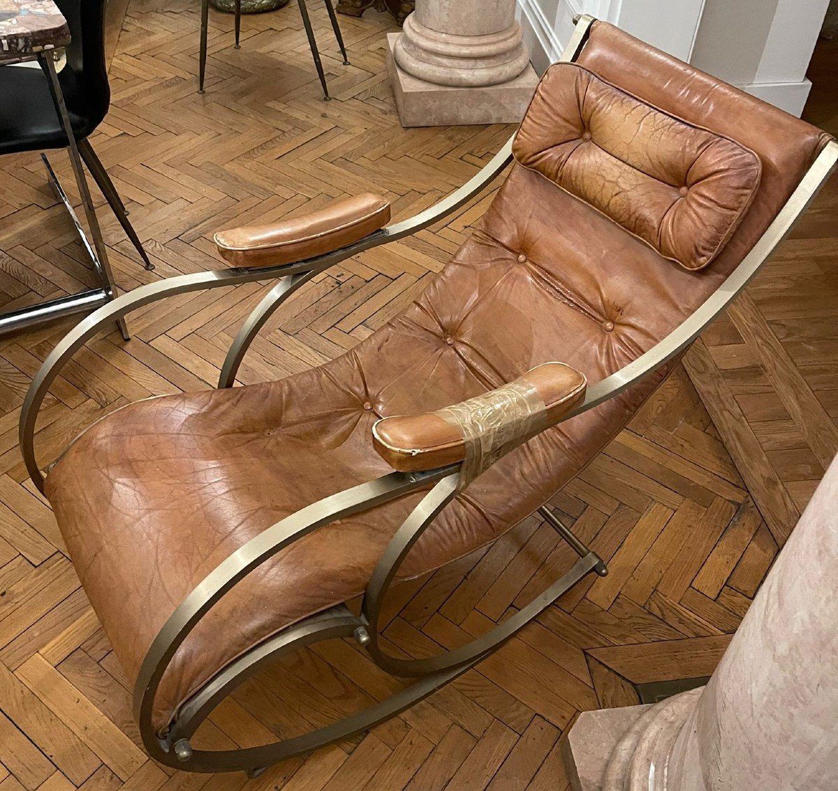 P. Cooper (1793-1883) Aluminium Frame Rocking Chair Leather Upholstery - England, 19th Century-photo-2