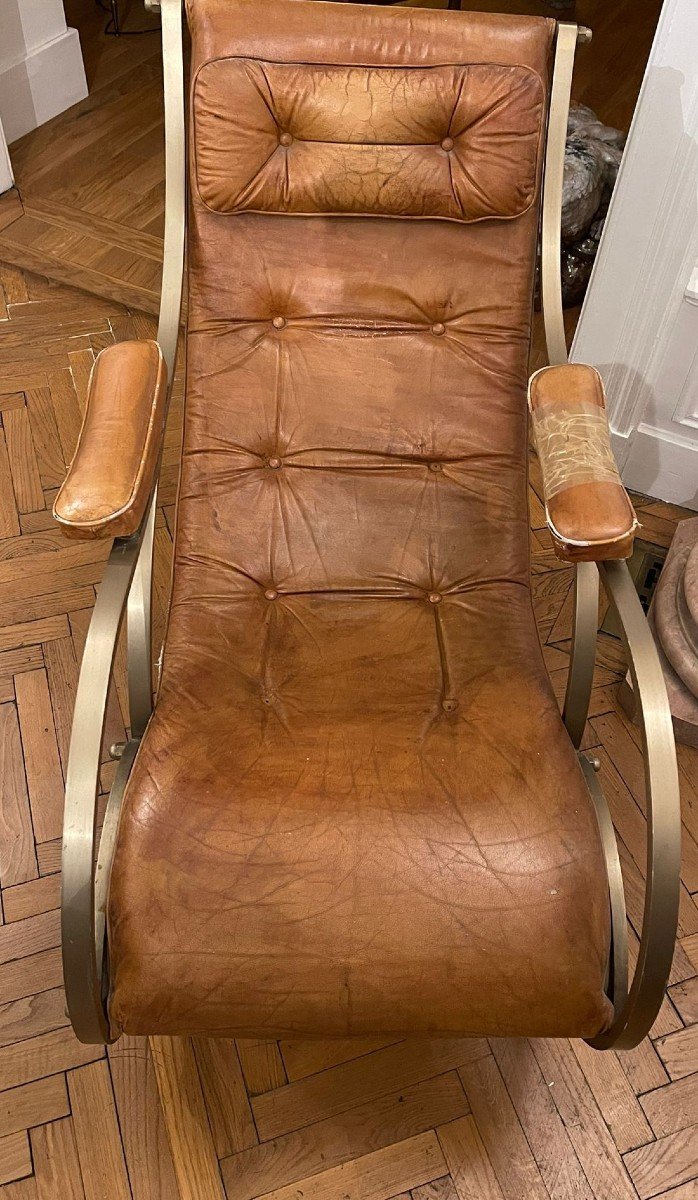 Peter Cooper (1793-1883) Steel Frame Rocking Chair With Leather Upholstery - England, 19th Century-photo-3