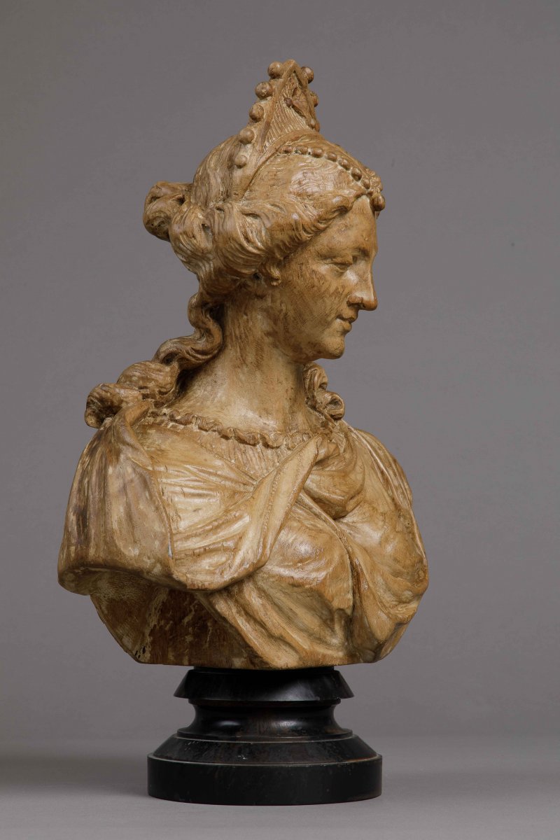 Buste De Femme En Noyer - Anvers Vers 1660-1690, Cercle De Quellin Le Jeune-photo-2