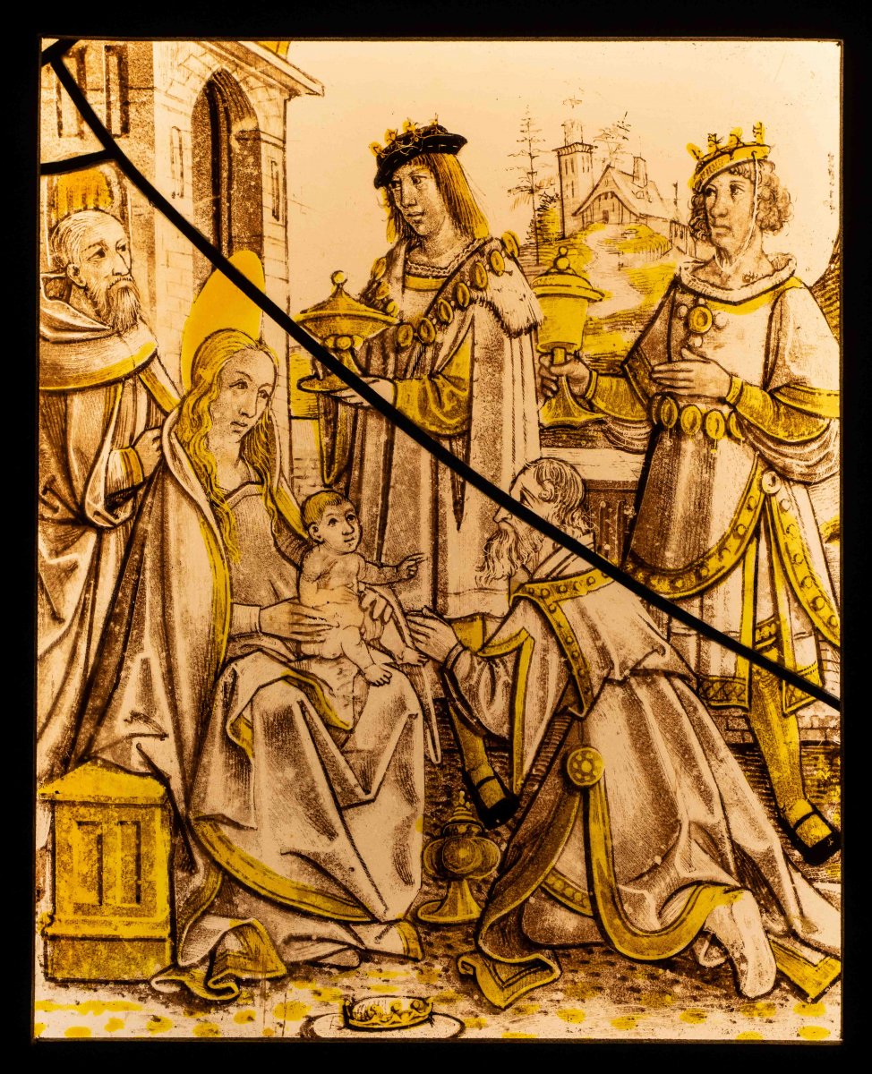 Vitrail Gothique : l'Adoration Des Mages, France, V. 1500