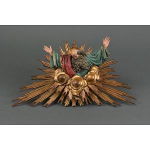 God The Father, Polychrome Terracotta, Wood And Glass Inlaid, Naples, End Of The 18th Century