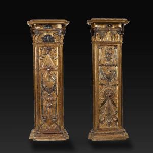 Renaissance Pilasters Decorated With Grotesques - Spain, 16th Century