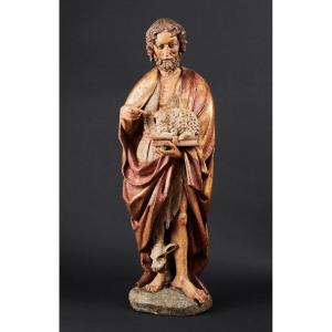 Saint John The Baptist In Polychrome And Gilded Wood - Germanic Countries, V. 1500