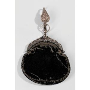 Velvet Purse With Silver Mount - Holland, Early 19th Century 