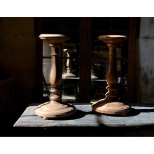 Pair Of Large Walnut Candlesticks