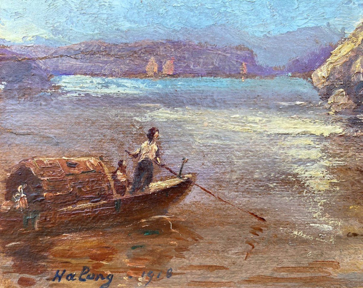 Pêcheurs Dans La Baie De Ha Long Vietnam, 1918 Par Peintre De La Marine Robert Dumont-Duparc-photo-3