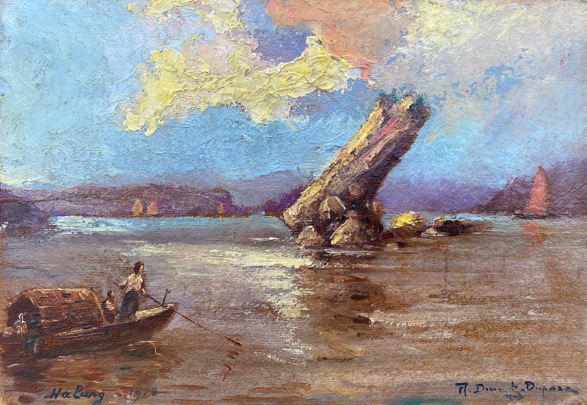 Pêcheurs Dans La Baie De Ha Long Vietnam, 1918 Par Peintre De La Marine Robert Dumont-Duparc-photo-1