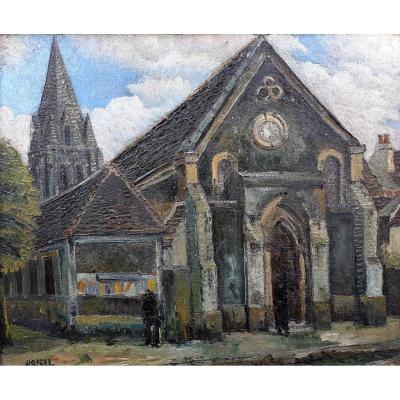 Raymon Besse Banlieue De Paris  Athis-mons église Saint Danis Circa 1930 Huile Sur Toile