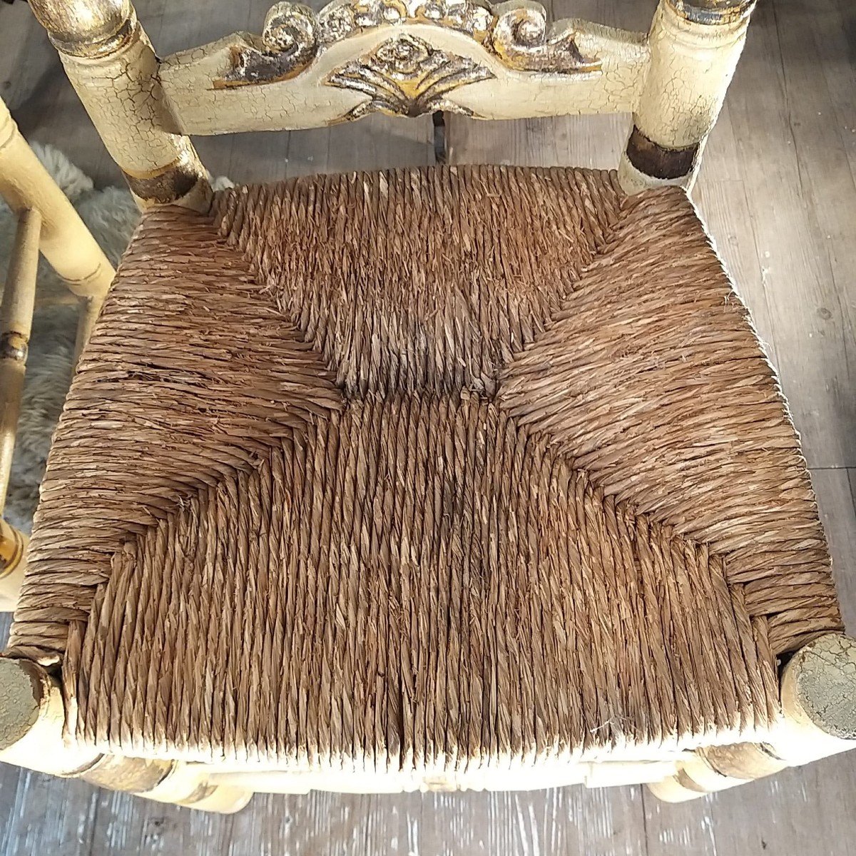 Paire De Chaises En Bois Laqué Et Doré- Majorque - Espagne - 19ème Siècle-photo-2