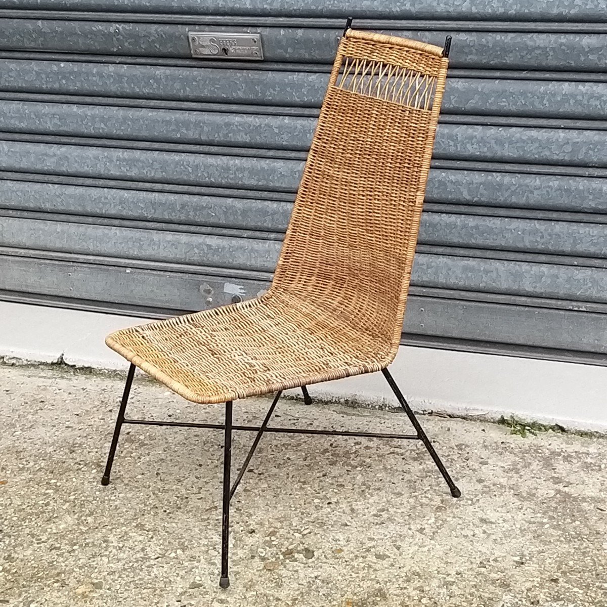 Low Iron And Wicker Chair - 1950s-photo-3