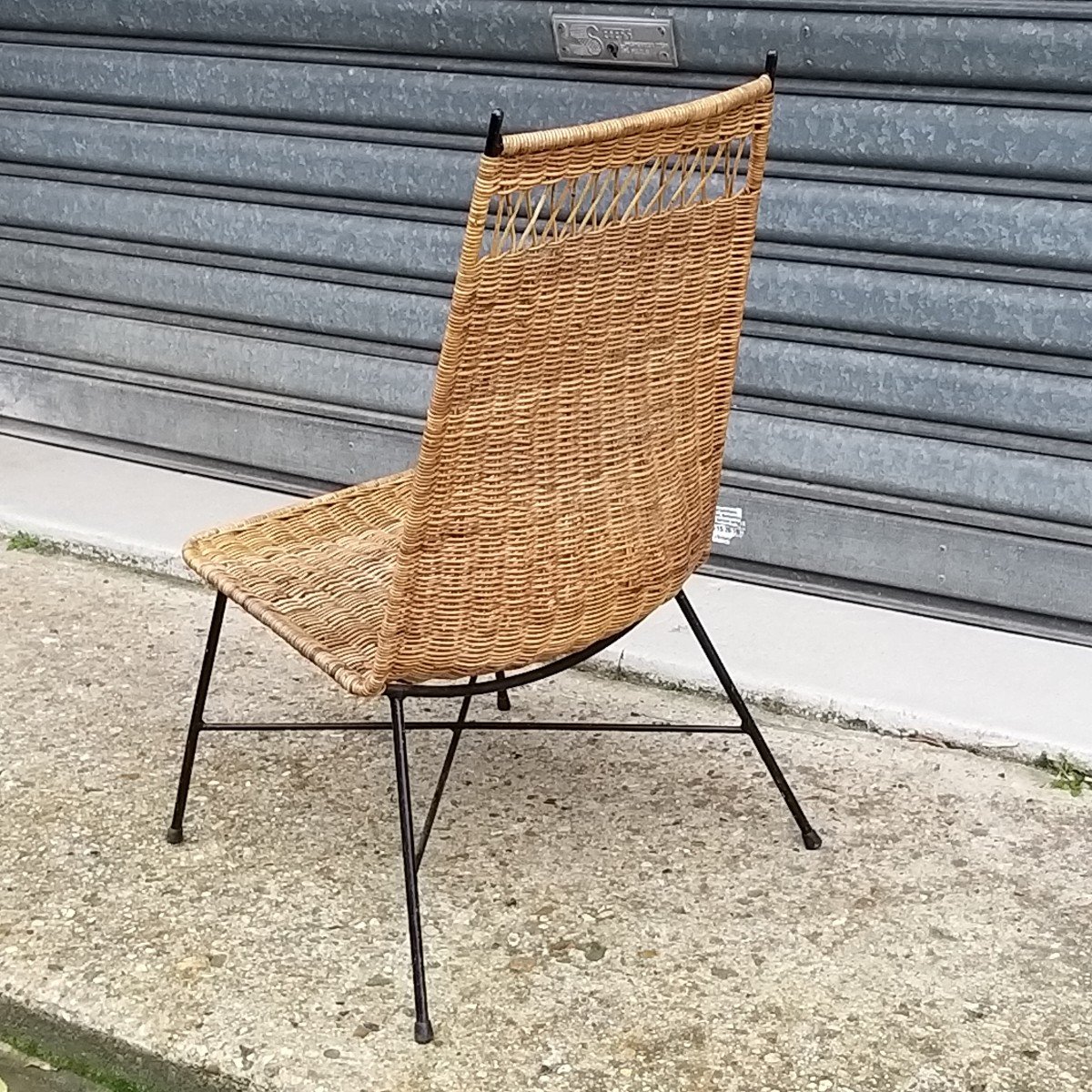 Low Iron And Wicker Chair - 1950s-photo-1