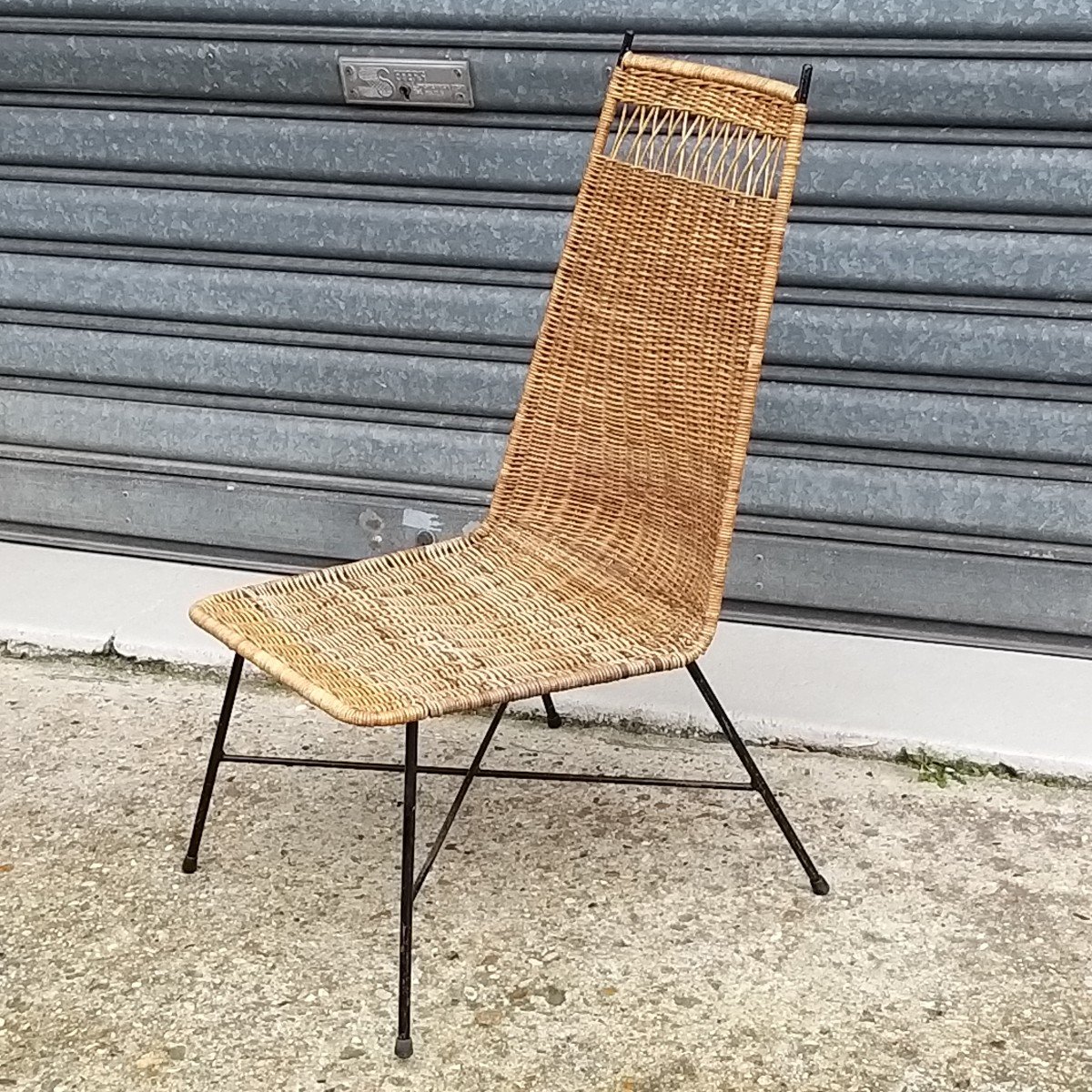 Low Iron And Wicker Chair - 1950s
