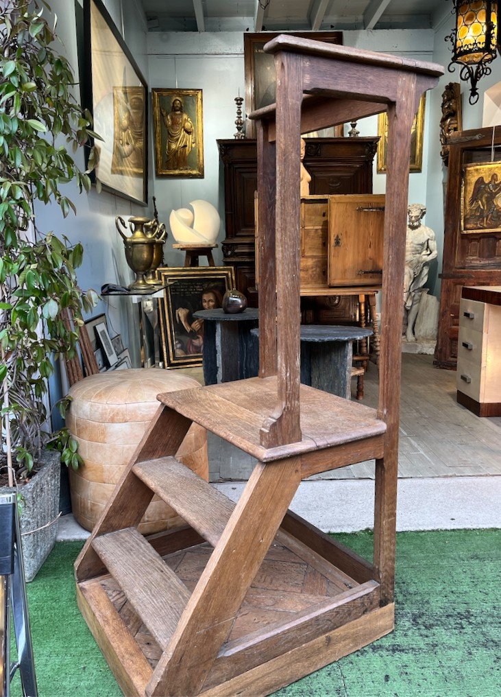 Oak Library Stepladder - Banque De France - 20th Century-photo-2