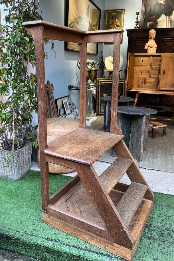 Oak Library Stepladder - Banque De France - 20th Century