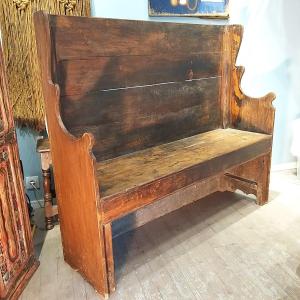 Bench With High Back In Pine - Spain - 19th Century