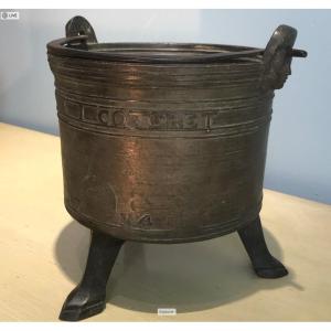 Chaudron Ou Marmite Tripode En Bronze - Daté 1734 - Coteret - 18eme Siècle