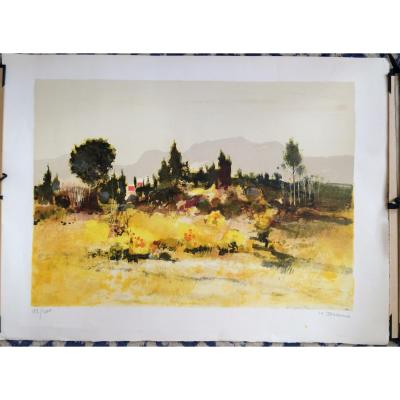 Lithographie-michel Jouenne-provence-signé & Numéroté-75x56cm