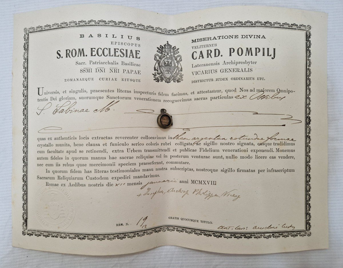 Reliquaire En Argent (ex Ossibus) Sainte Relique Sainte Sabine Martyre + Document Coa-photo-6