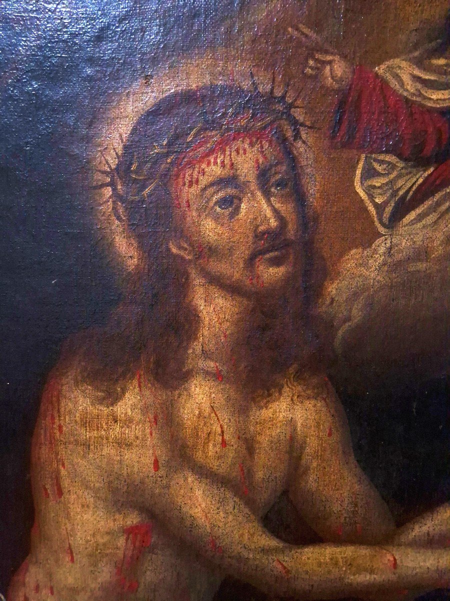 Peinture Religieuse Du XVIIIe Siècle Représentant Jésus Priant Avec Des Symboles De La Passion,-photo-4