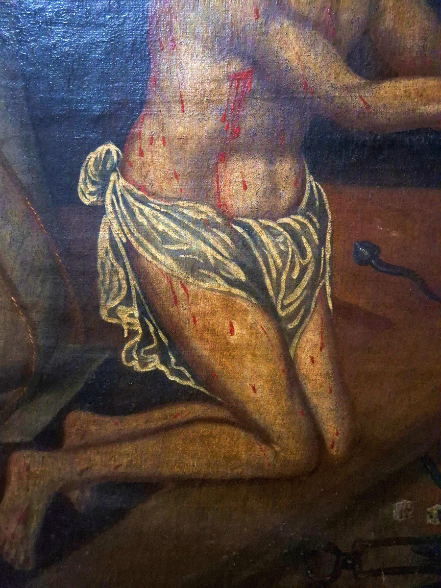 Peinture Religieuse Du XVIIIe Siècle Représentant Jésus Priant Avec Des Symboles De La Passion,-photo-1