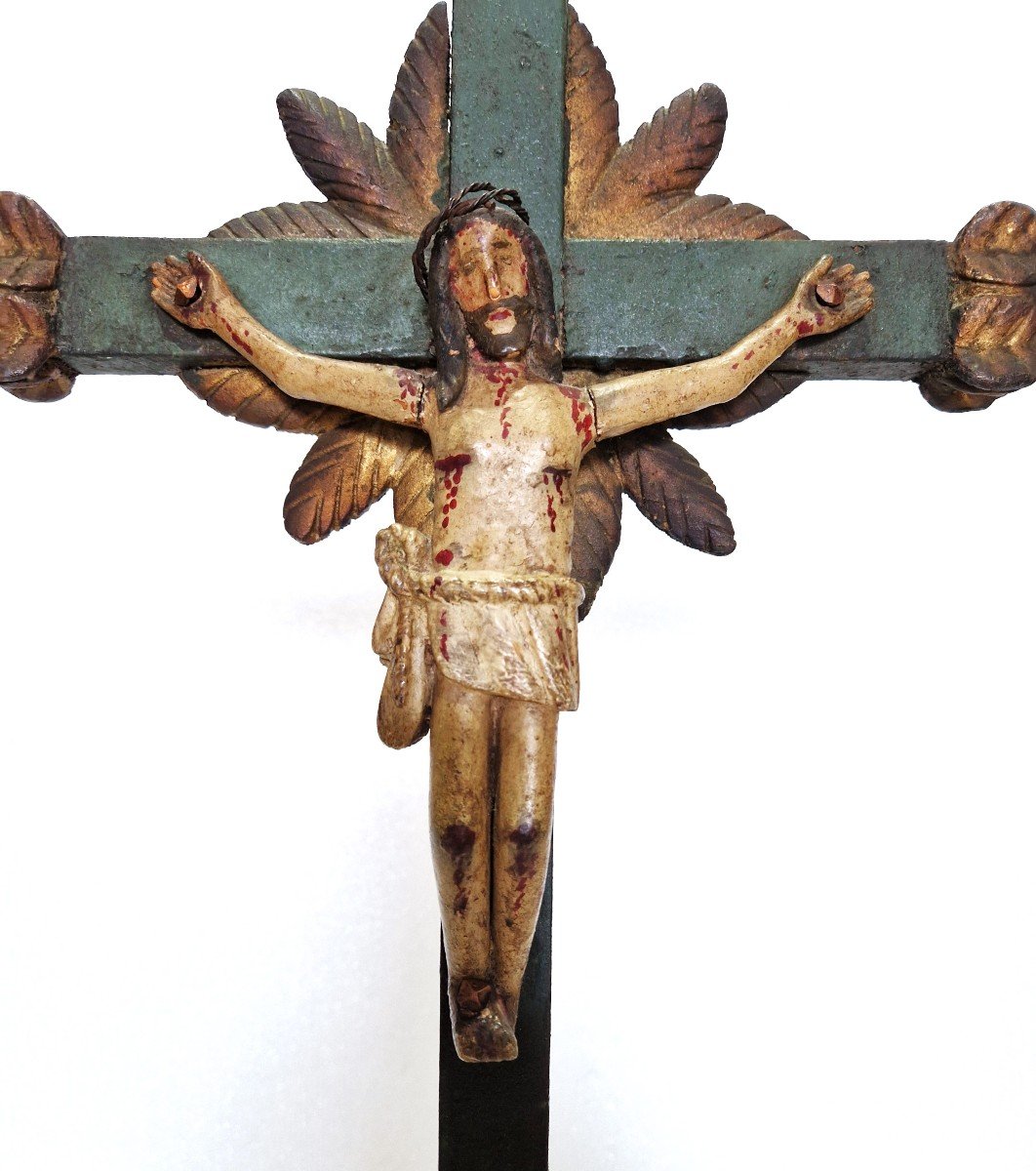 Late 18th Century Indo-portuguese Folk Crucifix, Suffering Christ With Wounds-photo-2