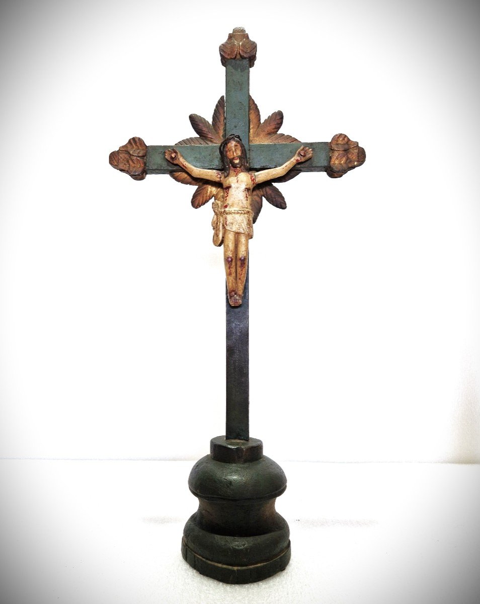 Late 18th Century Indo-portuguese Folk Crucifix, Suffering Christ With Wounds