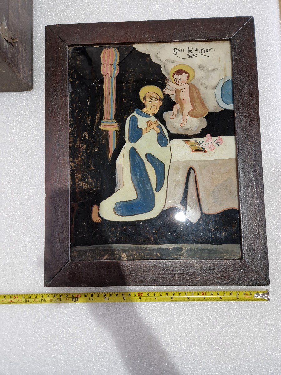 Ex-voto Sous Verre Représentant San Ramón, XIXe Siècle, Art Populaire, Espagne-photo-6