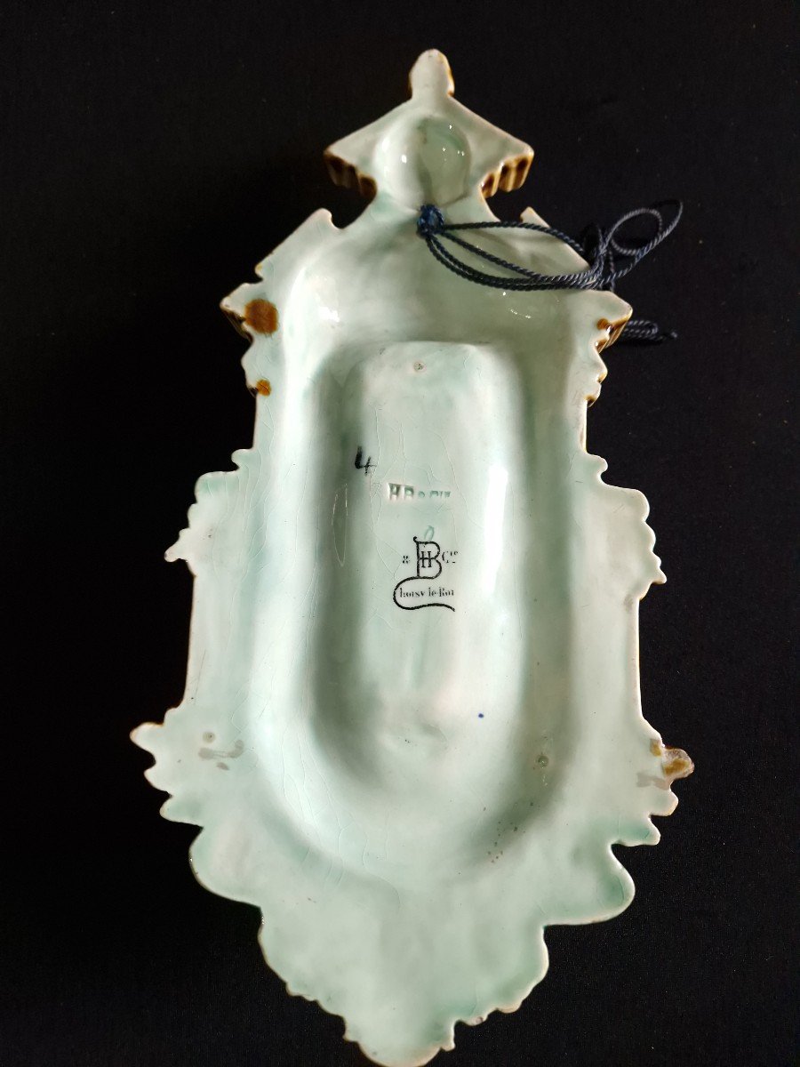 Antique Français Hb Choisy Le Roi Majolica Holy Water Font - Design Gothique.-photo-4