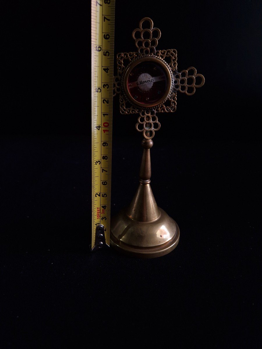 19th Century Reliquary Monstrance Holy Relic Of Saint Henrici, Filigree Design-photo-6