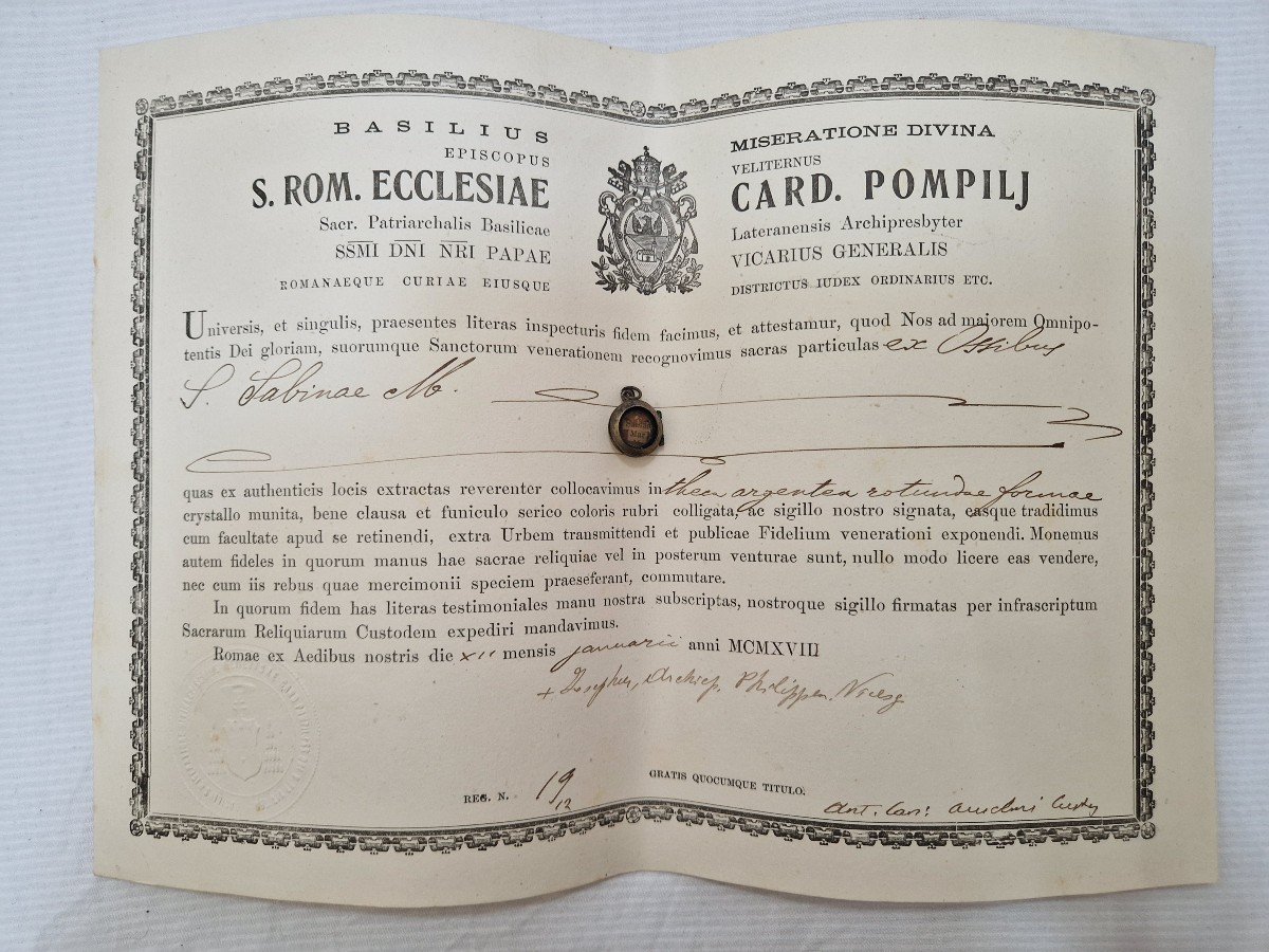 Reliquaire En Argent (ex Ossibus) Sainte Relique De Sainte Sabine Martyre + Document Coa-photo-2