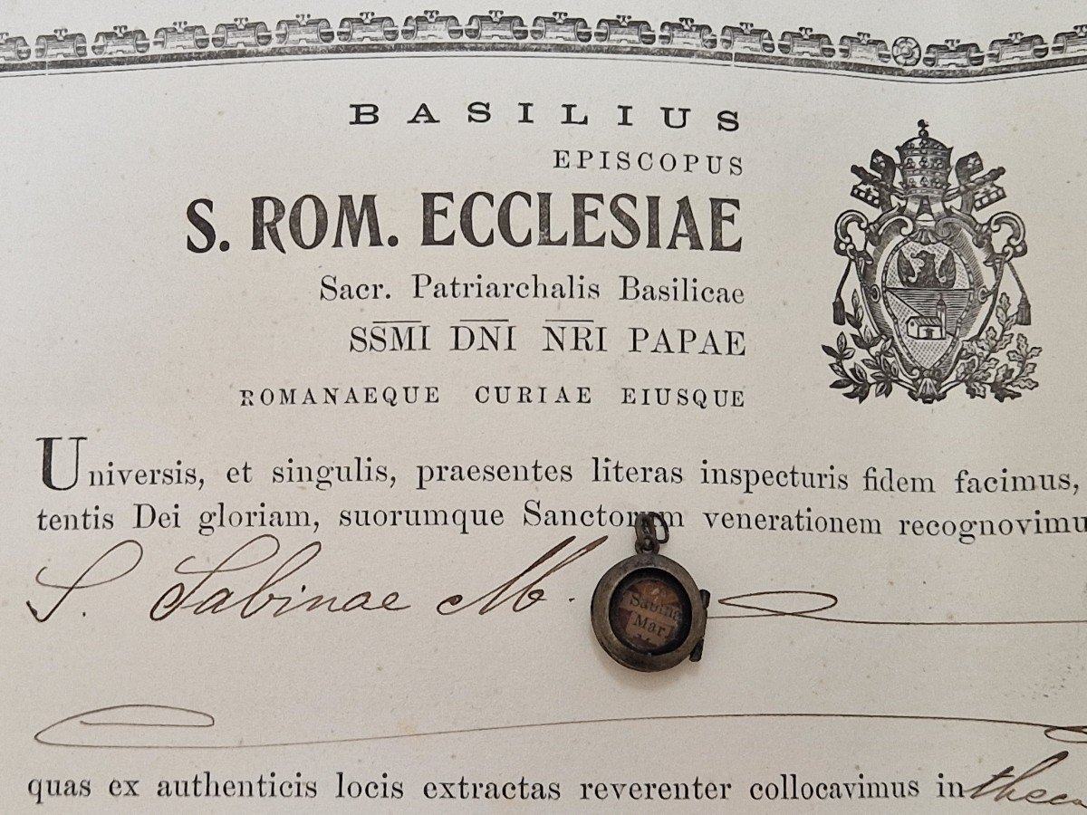 Reliquaire En Argent (ex Ossibus) Sainte Relique De Sainte Sabine Martyre + Document Coa