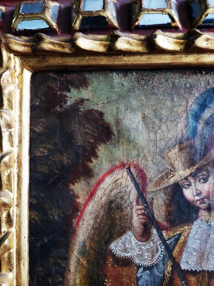 18th Century Cusco Colonial Painting Angel Arcabucero, Oil On Canvas + Glass Frame-photo-3