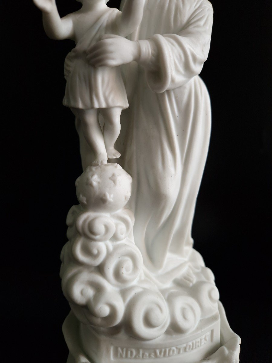 Figurine En Biscuit De Porcelaine Du XIXe Siècle « Notre-dame Des Victoires » Vierge Marie Et L-photo-4