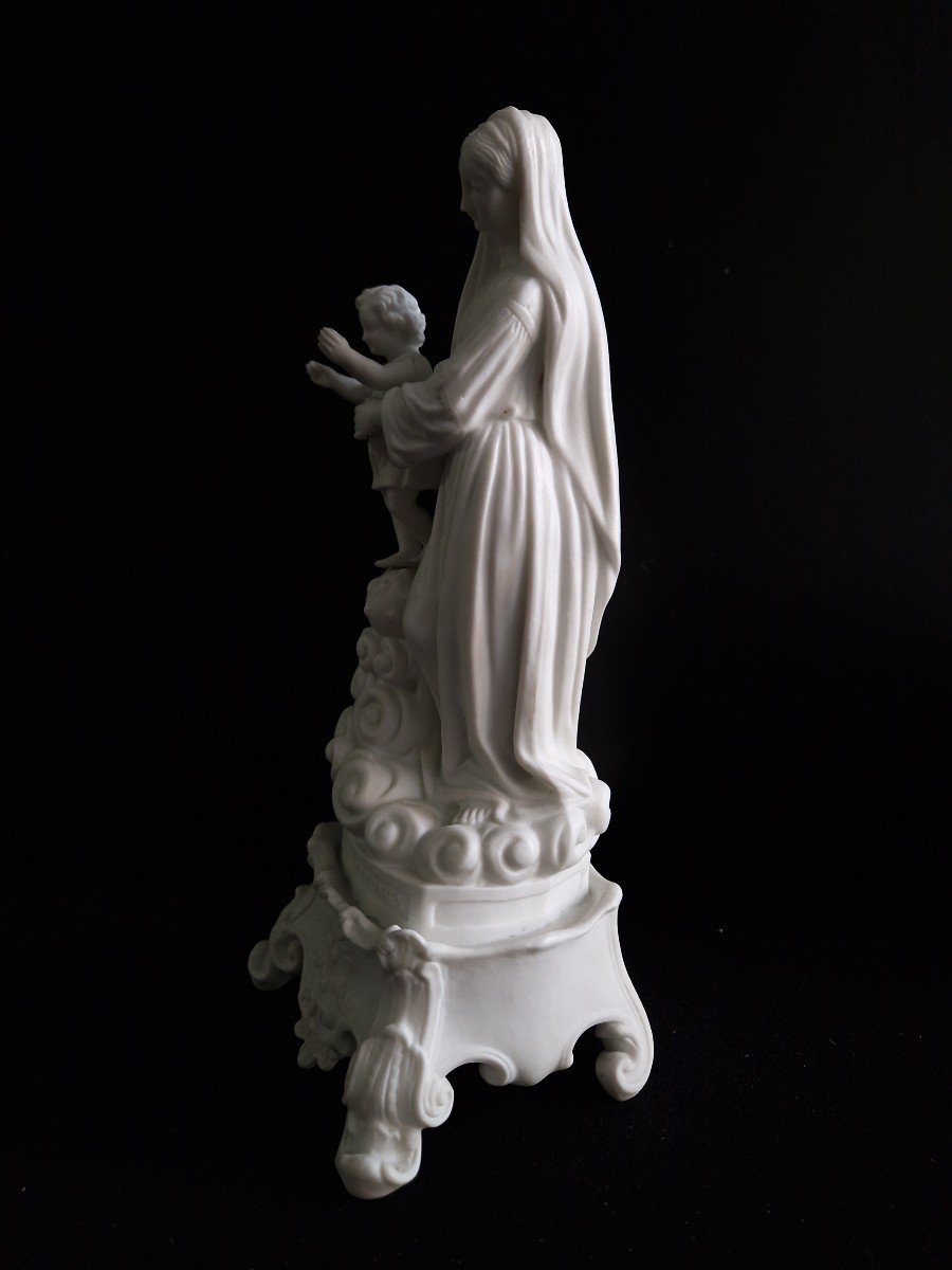 Figurine En Biscuit De Porcelaine Du XIXe Siècle « Notre-dame Des Victoires » Vierge Marie Et L-photo-6