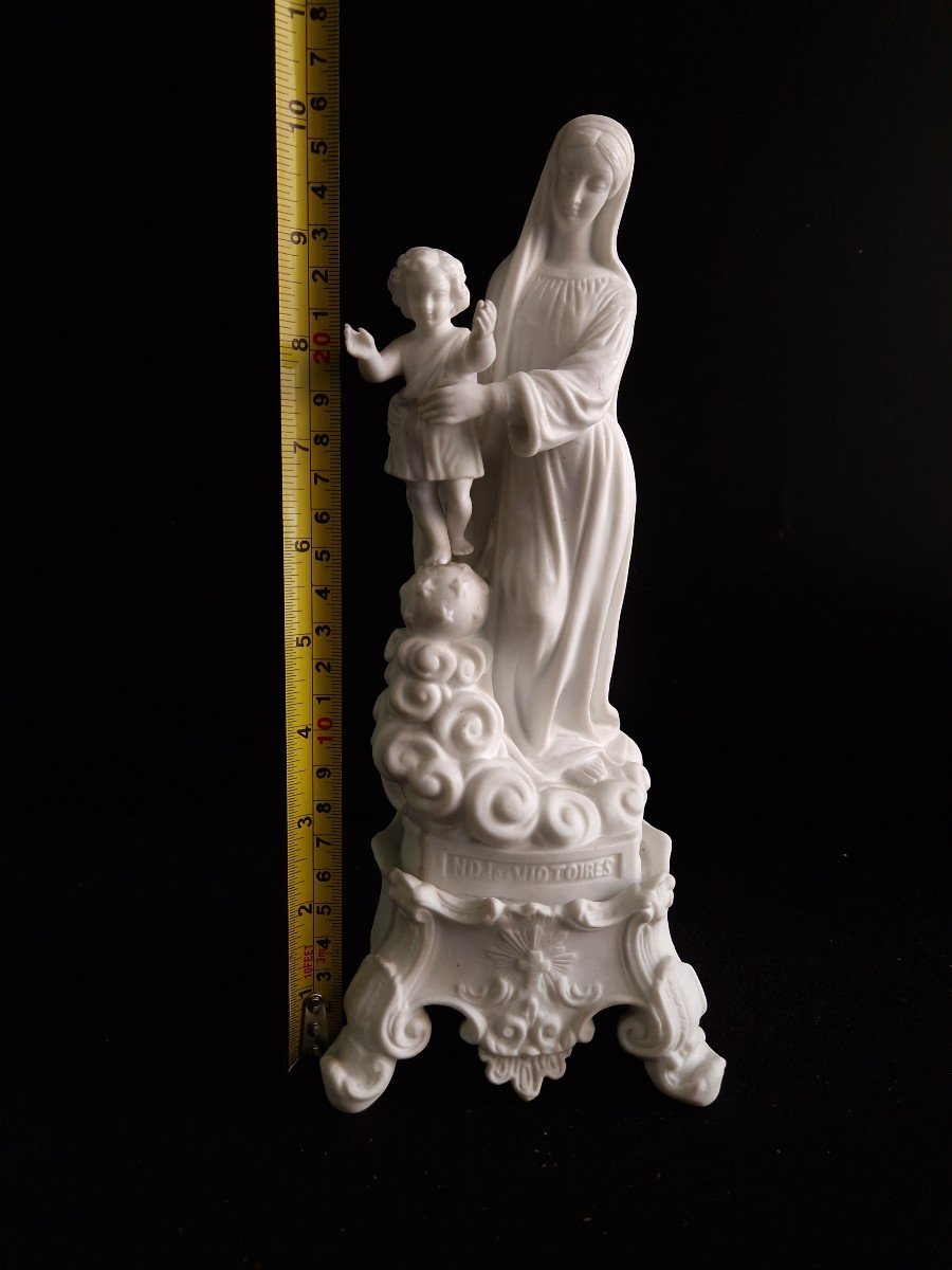 Figurine En Biscuit De Porcelaine Du XIXe Siècle « Notre-dame Des Victoires » Vierge Marie Et L-photo-8