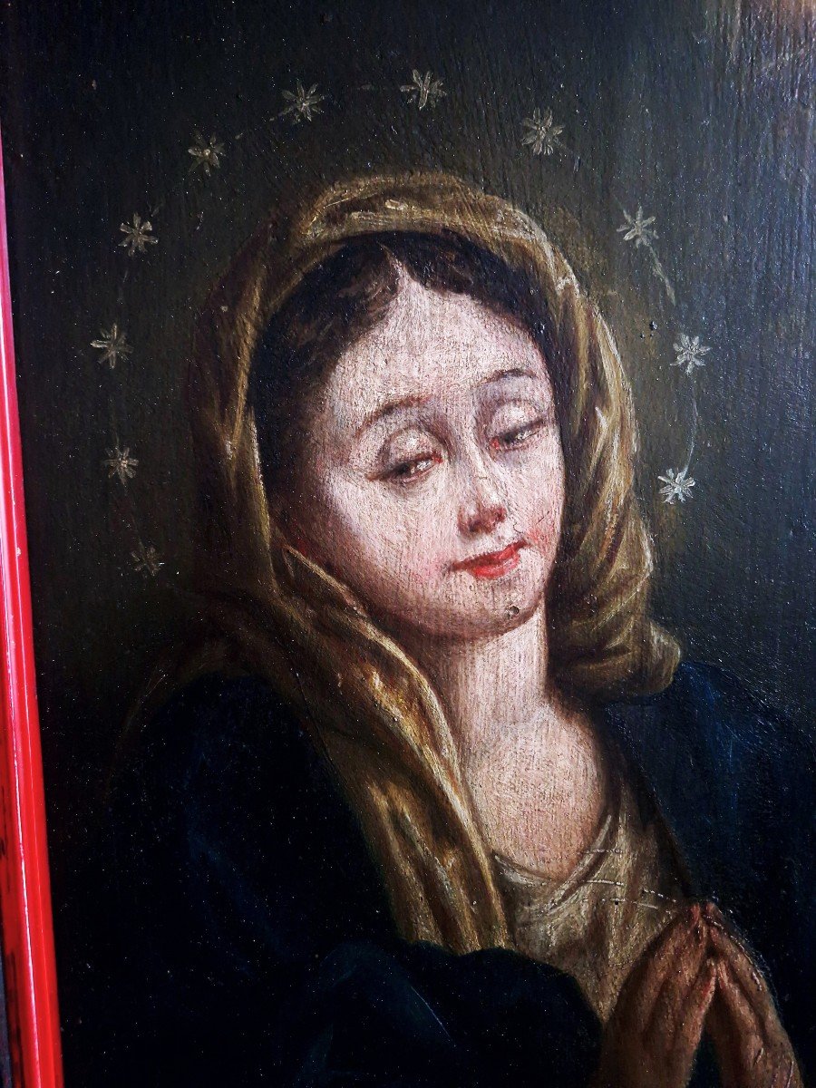 Peinture Espagnole Du XVIIIe Siècle, Vierge Marie, Immaculée Conception, Huile Sur Panneau-photo-2