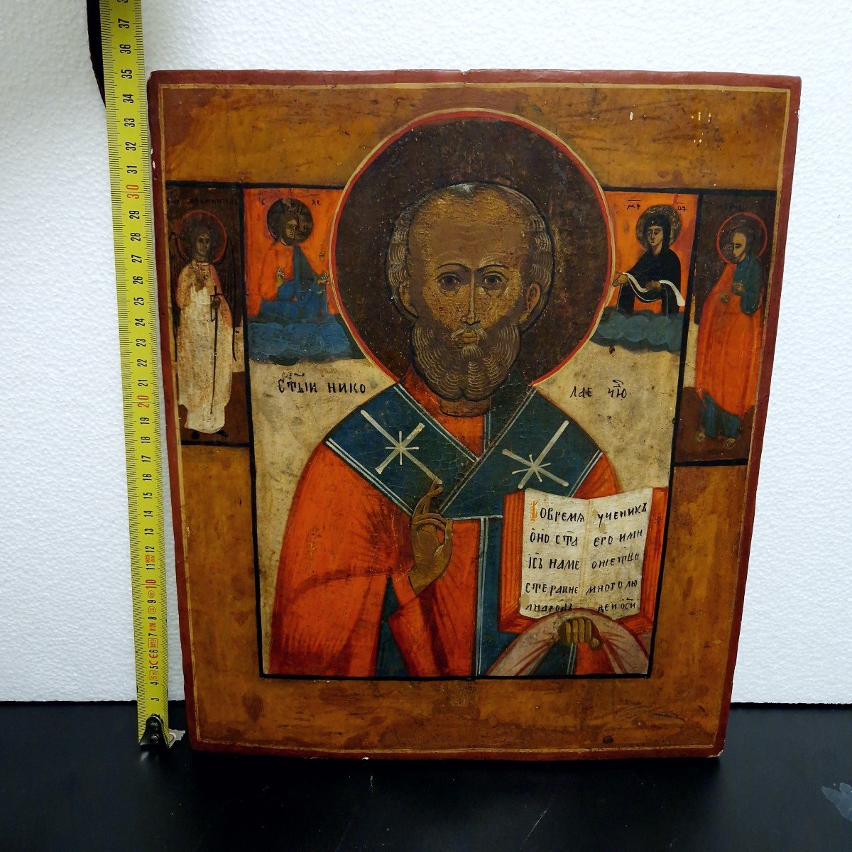 Icon Painting, Ordination Of St. Nicholas, Tempera On Wood, Russia 19th Century-photo-6