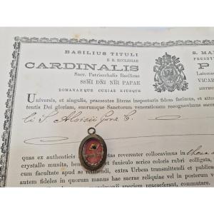 Reliquaire En Argent Relique De St Aloysius De Gonzaga + Document Coa