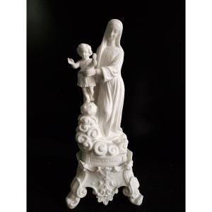 19th Century Biscuit Porcelain Figurine “our Lady Of Victories” Virgin Mary And Child