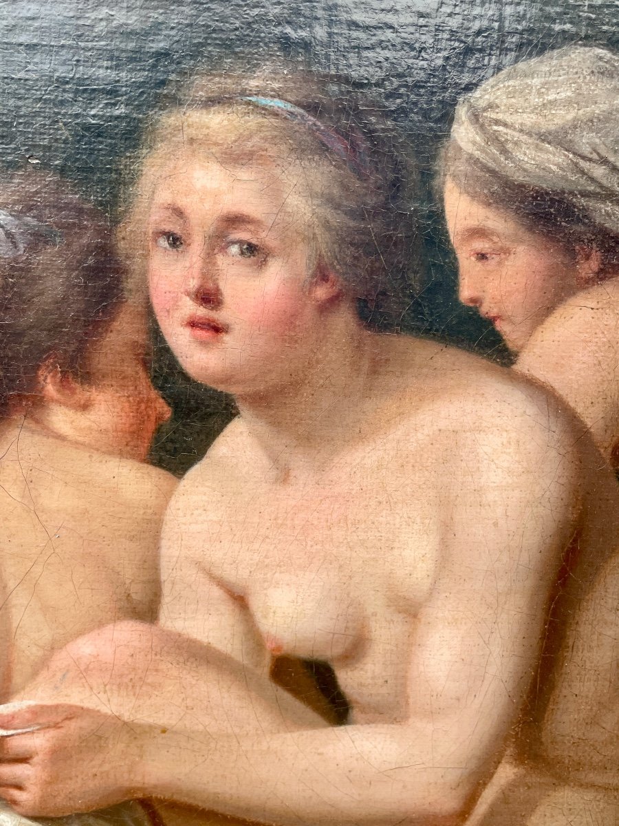 École française ou allemande du XVIIIe siècle - Huile sur toile - Femmes au bain.-photo-6