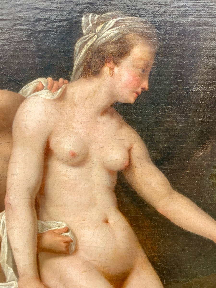 École française ou allemande du XVIIIe siècle - Huile sur toile - Femmes au bain.-photo-7