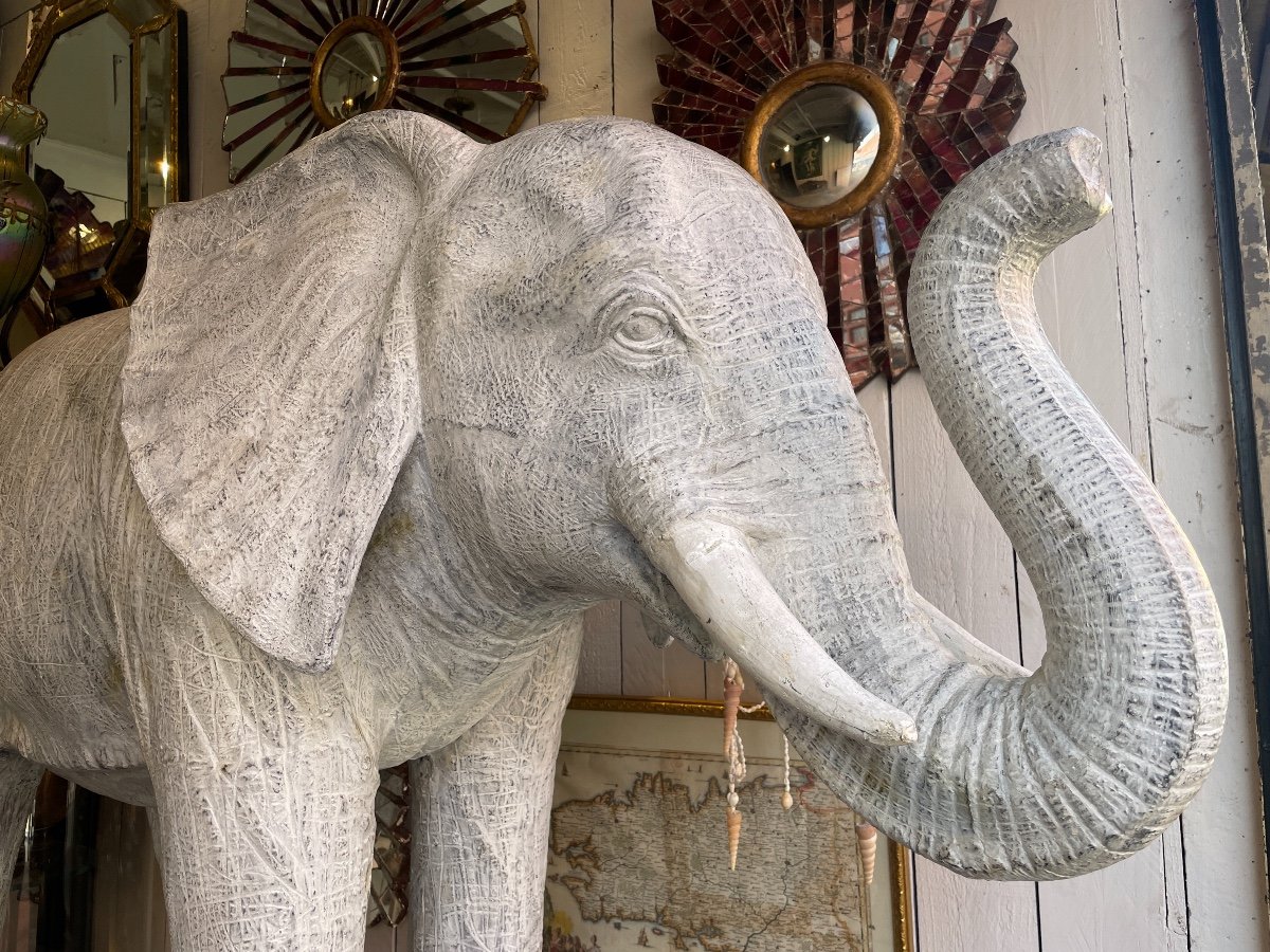 Important Natural African Elephant In Fiber Cement, H 107 Cm.-photo-2