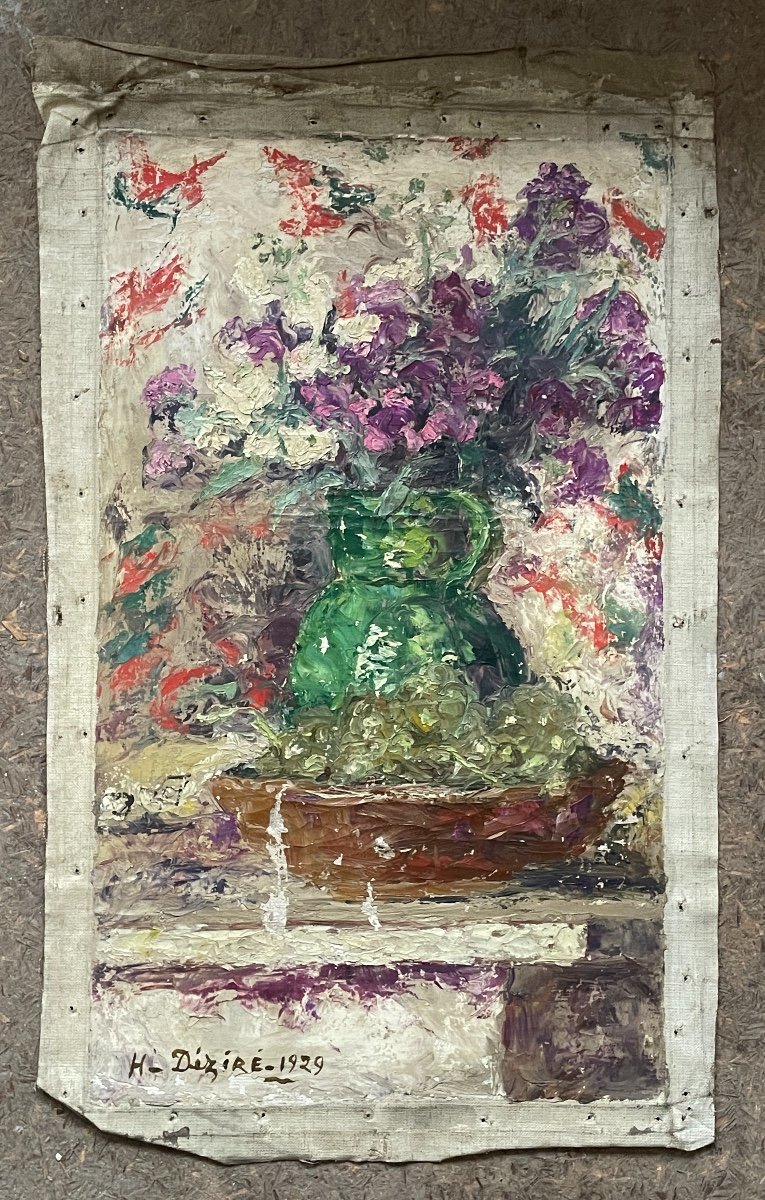 Henry Déziré - Vase De Fleurs Violettes.-photo-1