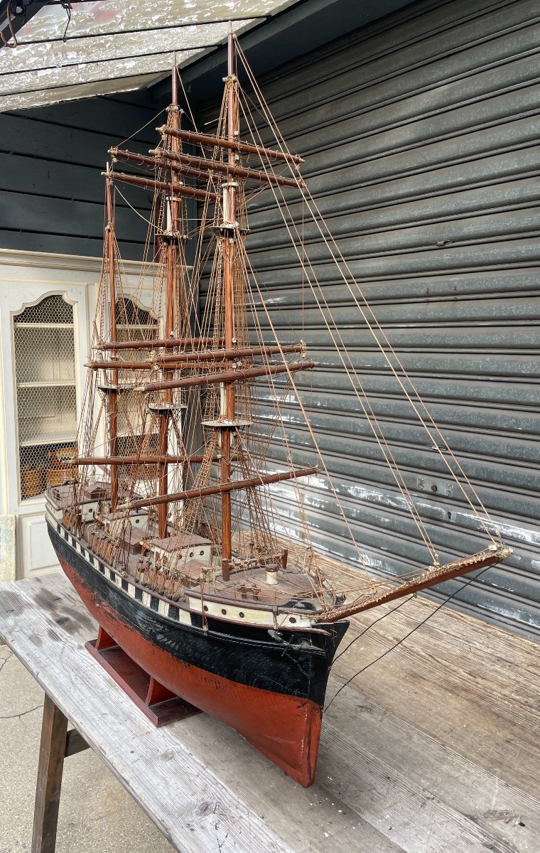 Spectacular Three-mast Model, Wood And Metal, L. 138 Cm.-photo-1