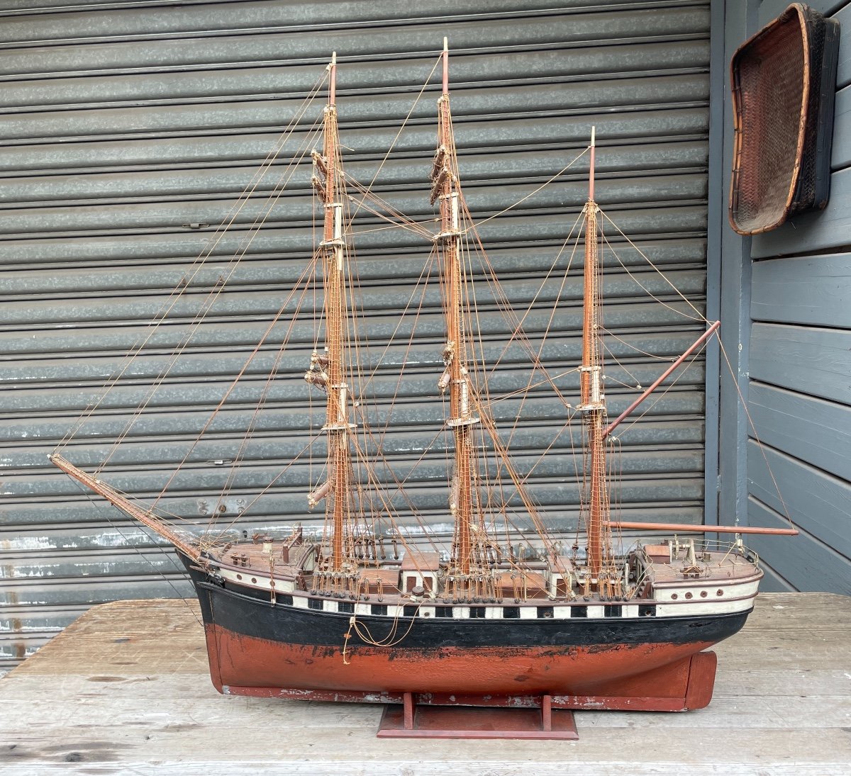 Spectacular Three-mast Model, Wood And Metal, L. 138 Cm.-photo-6